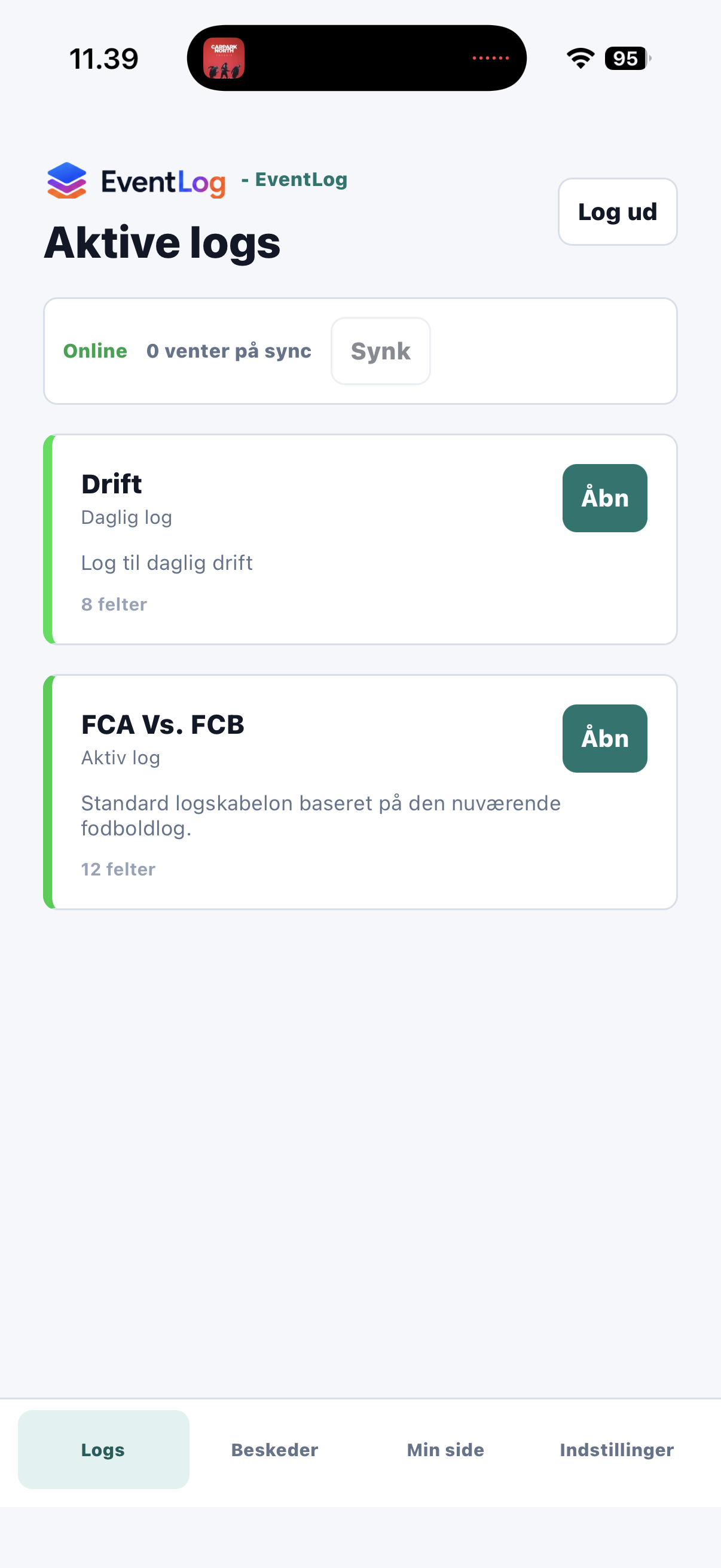 Eventlog app med aktive logs